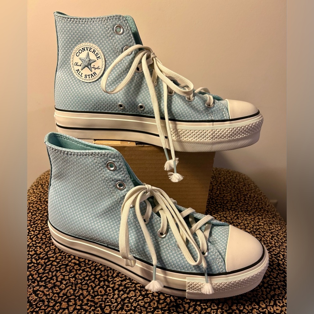 New Women’s size 10 Converse AS High Top Platform Infinity Pool Blue Checked